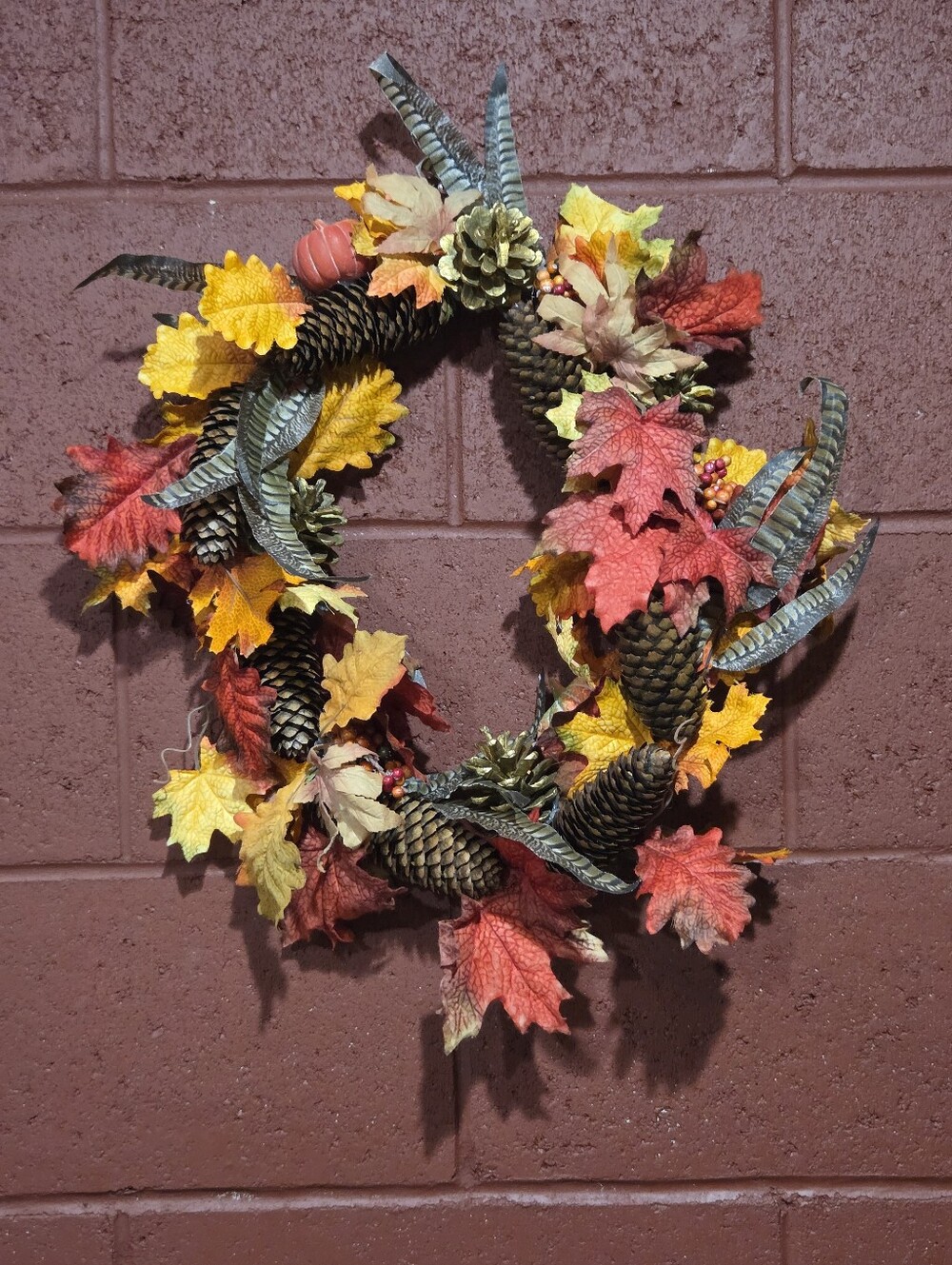 Festive Fall 16" Grapevine Wreath w/ Faux Flowers, Natural Pinecones & More - Picture 13 of 17